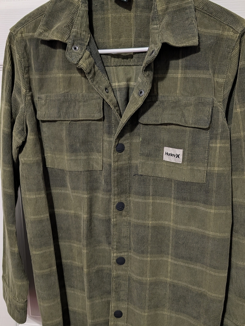 Hurley Olive Green Corduroy Button Front Shirt Jacket